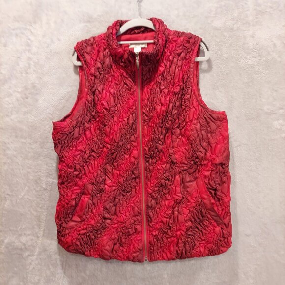 Christopher & Banks Womens L Vest Red Maroon ruched textured Colorful Bold warm - Picture 5 of 14